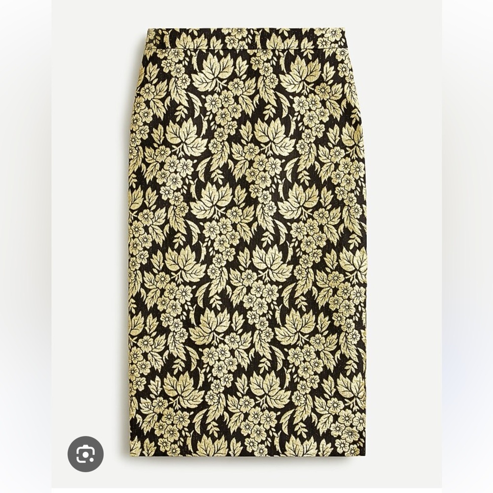 J. Crew Black and Gold Floral Pencil Skirt